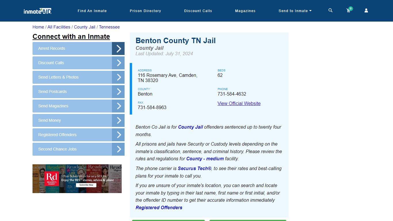 Benton County TN Jail - Inmate Locator